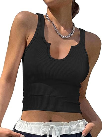 Womens Crop Tank Tops V Neck Ribbed Sleeveless Camisole Shirts Casual Summer Sexy Slim Fit Y2K Tops